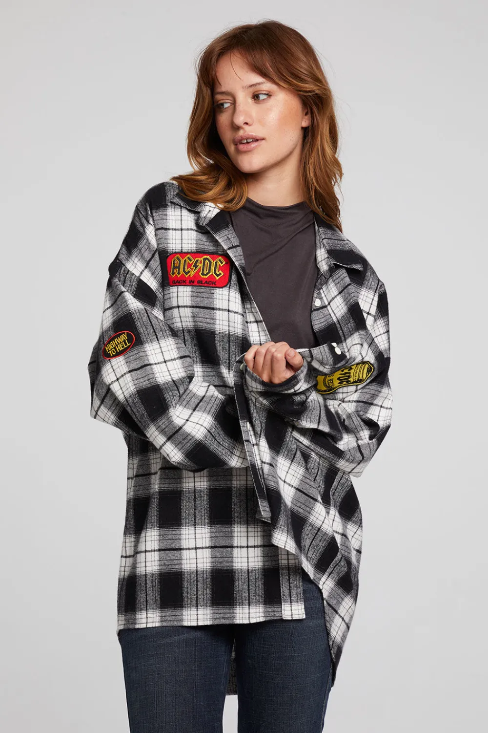 Clearance AC/DC High Voltage Flannel Button Down Women Loungewear|Music