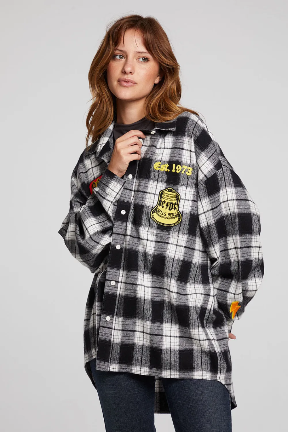 Clearance AC/DC High Voltage Flannel Button Down Women Loungewear|Music