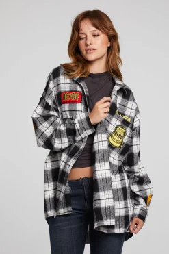 Clearance AC/DC High Voltage Flannel Button Down Women Loungewear|Music