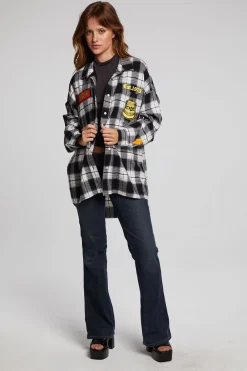Clearance AC/DC High Voltage Flannel Button Down Women Loungewear|Music