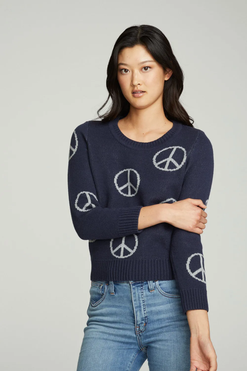 Hot All Over Peace Intarsia Sweater Women Outerwear|Graphics