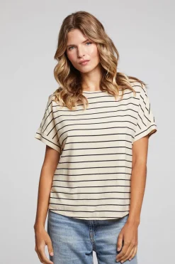 Outlet Amber Black And Sand Stripe Tee Women Loungewear|Tops