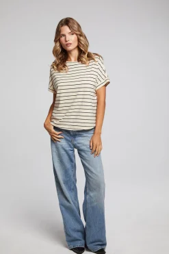 Outlet Amber Black And Sand Stripe Tee Women Loungewear|Tops