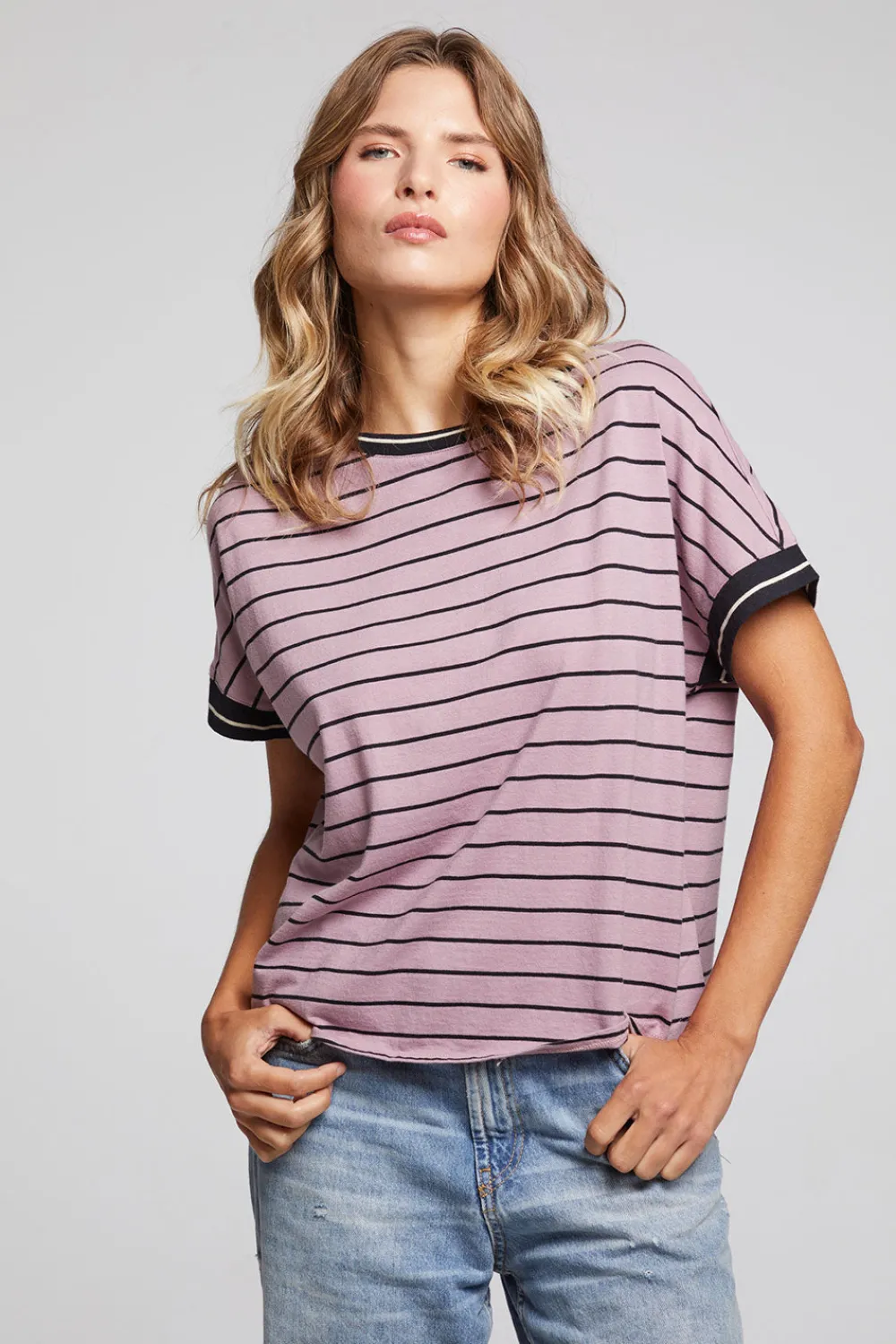 Hot Amber Stripe Mix Tee Women Loungewear|Tops