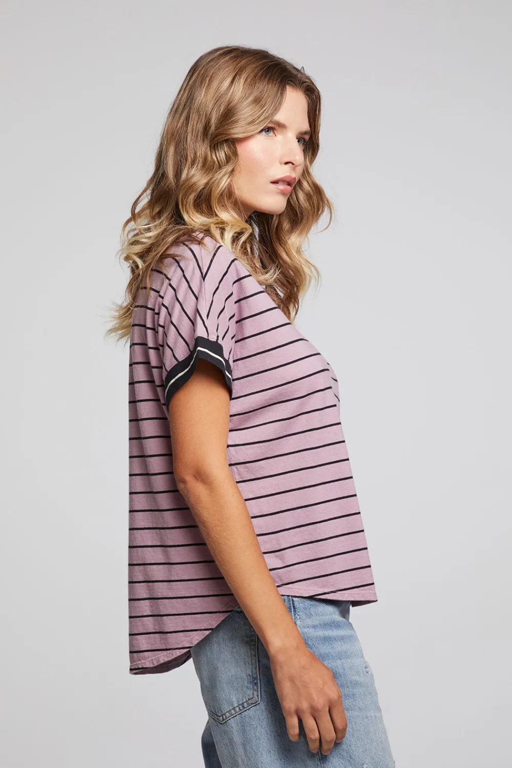 Hot Amber Stripe Mix Tee Women Loungewear|Tops