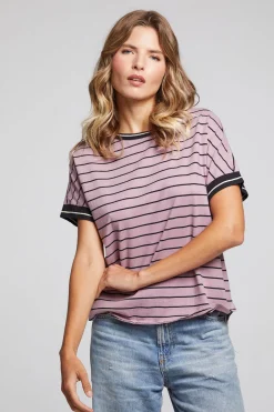 Hot Amber Stripe Mix Tee Women Loungewear|Tops
