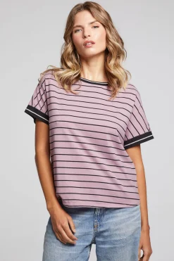 Hot Amber Stripe Mix Tee Women Loungewear|Tops