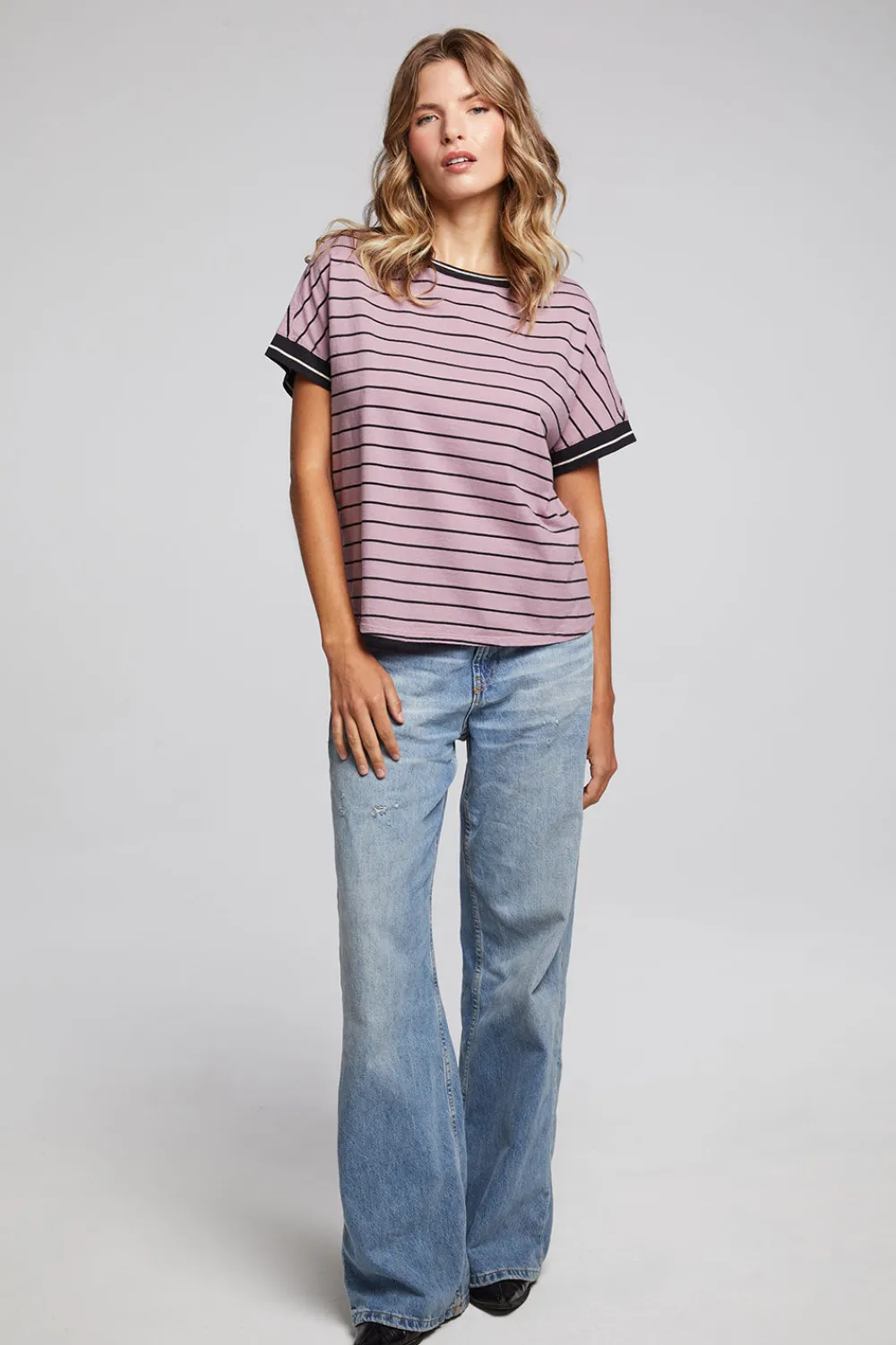 Hot Amber Stripe Mix Tee Women Loungewear|Tops