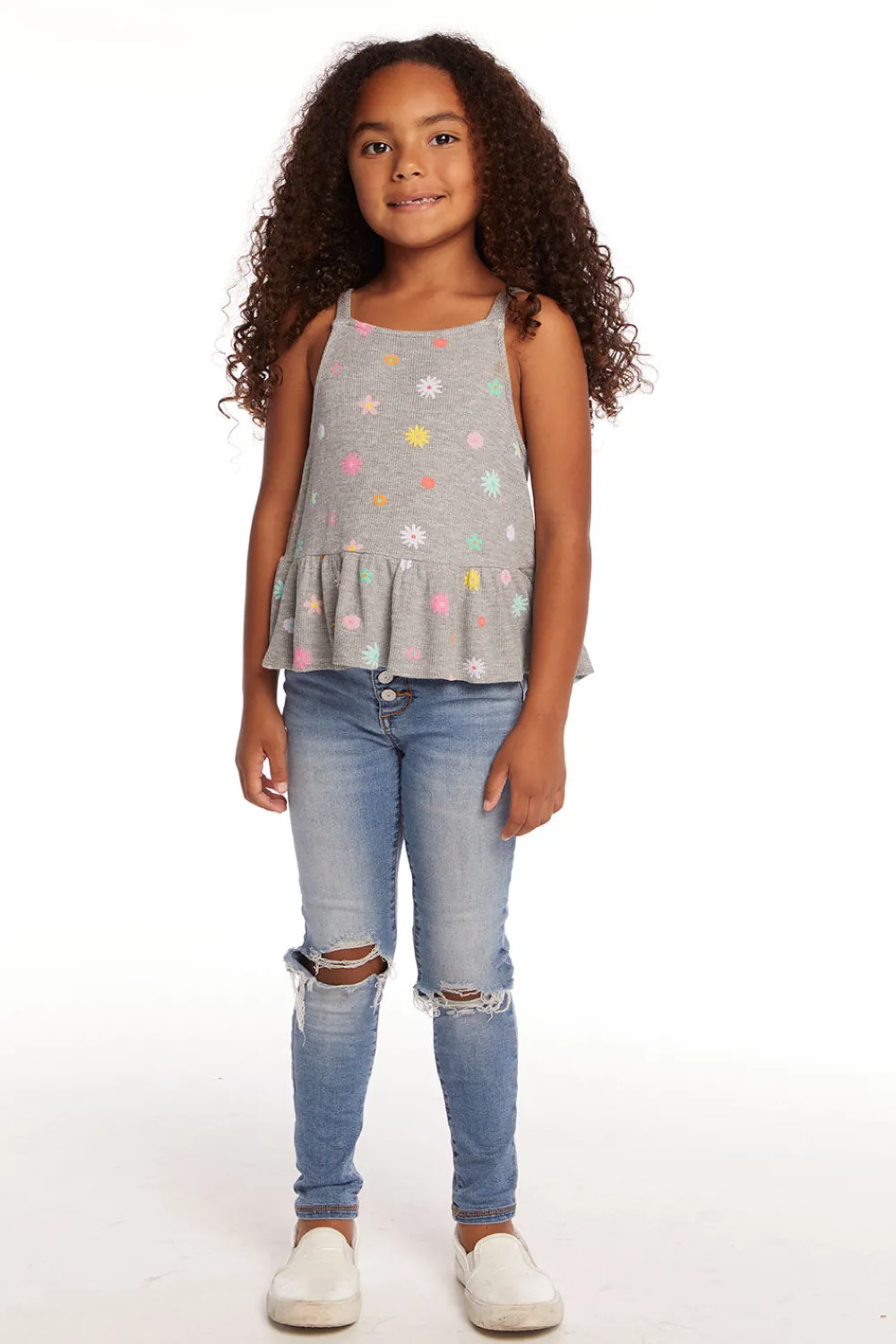 Cheap Amelia Waffle Knit Embroidery Flowers Tank Top Kids Girls