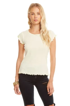 Cheap Baby Rib S/S Flouncy Crew Neck Tee Women Tops