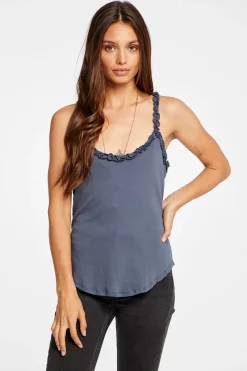Cheap Baby Rib V Neck Racerback Ruffle Tank Women Tops