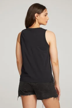 Cheap Basic Black Slit Tank Women Loungewear|Essentials