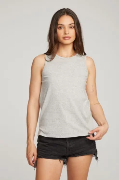 Store Basic Heather Grey Slit Tank Women Loungewear|Essentials