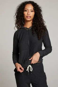 Best Sale Black Long Sleeve Raglan Zip Up Hoodie Women Outerwear|Loungewear