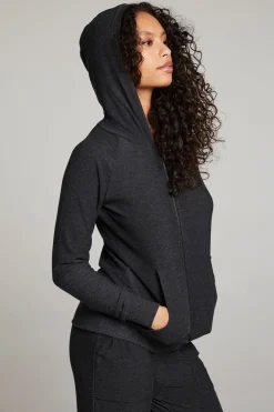 Best Sale Black Long Sleeve Raglan Zip Up Hoodie Women Outerwear|Loungewear