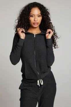 Best Sale Black Long Sleeve Raglan Zip Up Hoodie Women Outerwear|Loungewear
