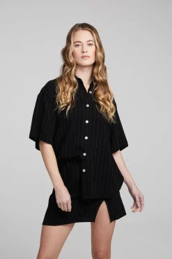 Shop Bocelli Beverly Pinstripe Button Down Women Loungewear|Tops