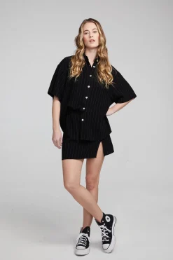 Shop Bocelli Beverly Pinstripe Button Down Women Loungewear|Tops