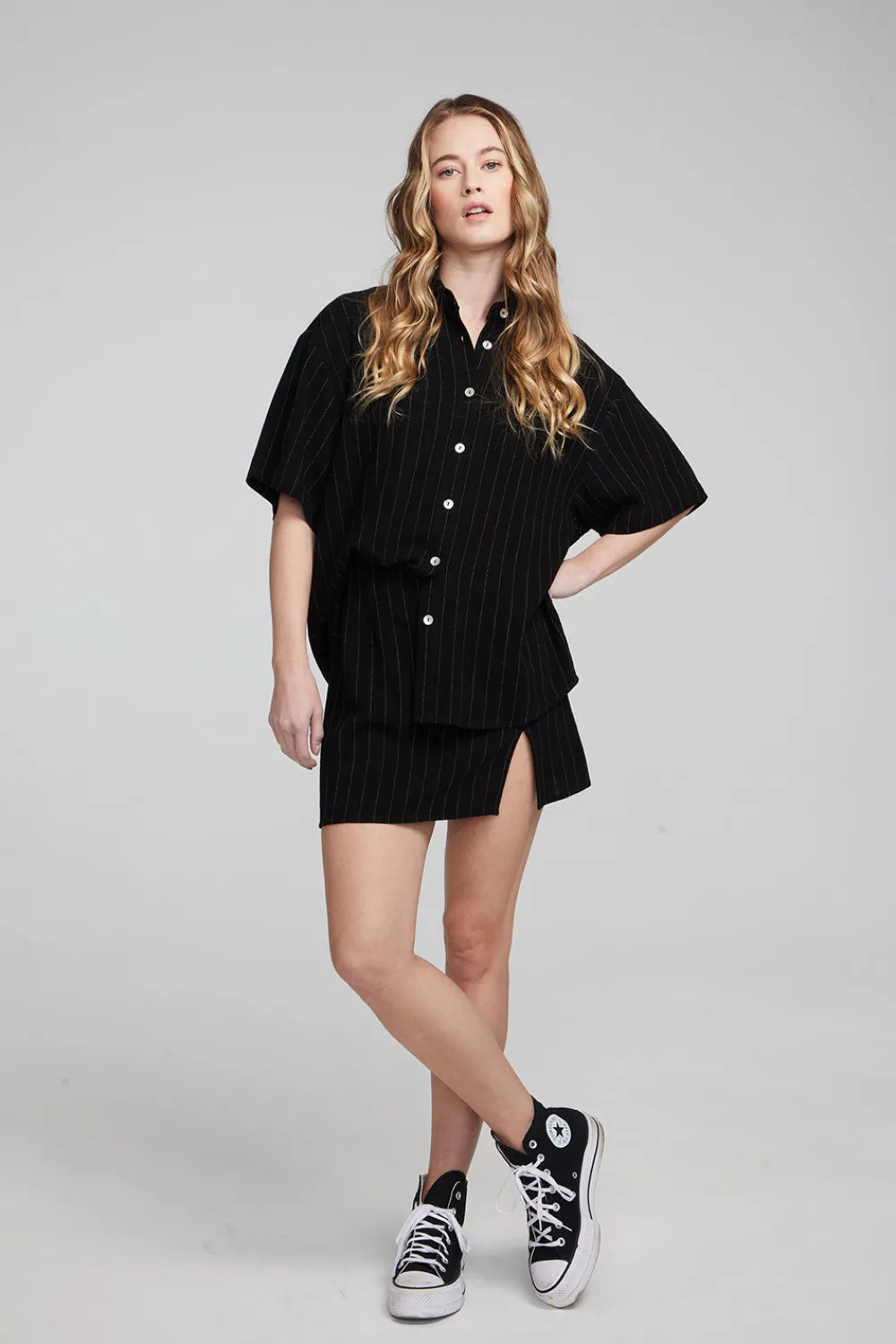 Shop Bocelli Beverly Pinstripe Button Down Women Loungewear|Tops