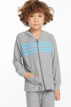 Sale Boys Heather Grey Zip Up Hoodie With Strapping Kids/BOY Boys