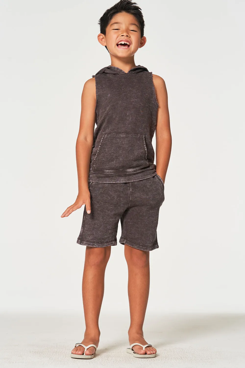 New Boys Linen French Terry Sleeveless Muscle Pullover Hoodie Kids/BOY Boys