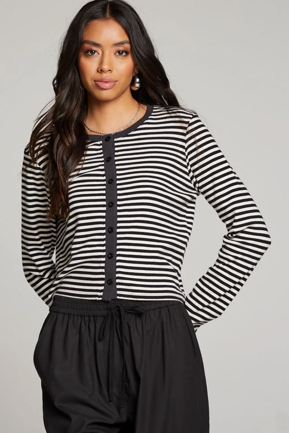 Best Brady Punk Stripe Button Up Pullover Women Loungewear|Tops
