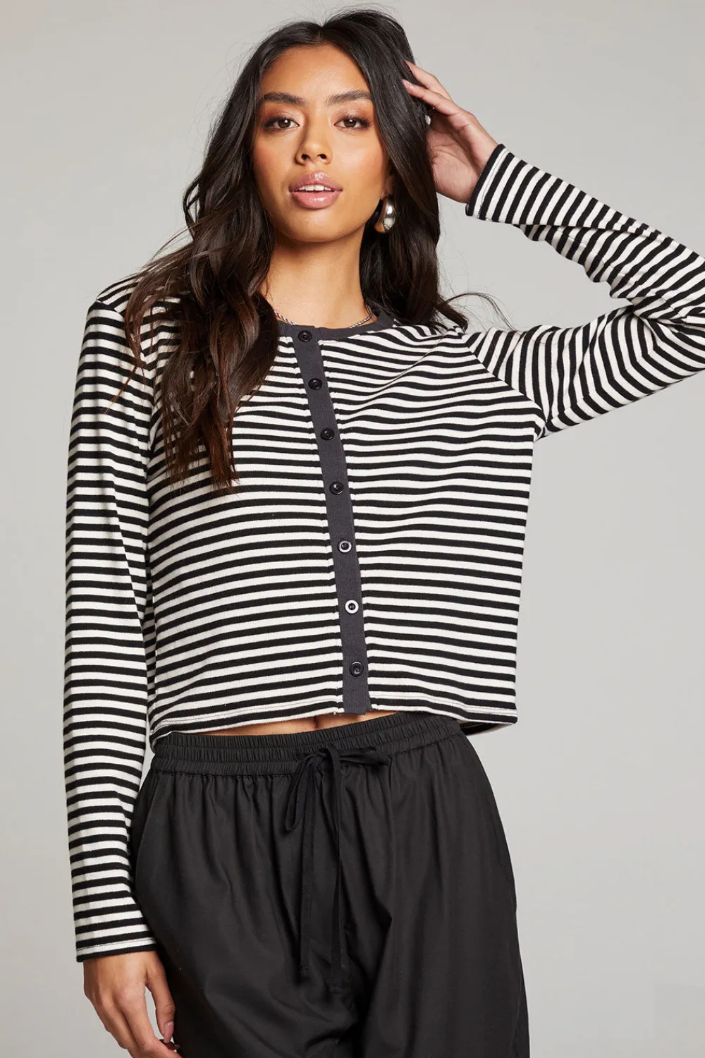 Best Brady Punk Stripe Button Up Pullover Women Loungewear|Tops