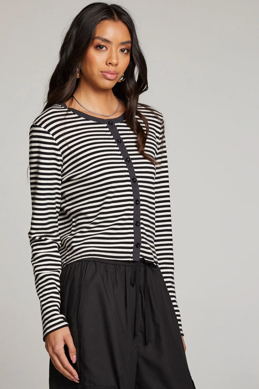 Best Brady Punk Stripe Button Up Pullover Women Loungewear|Tops