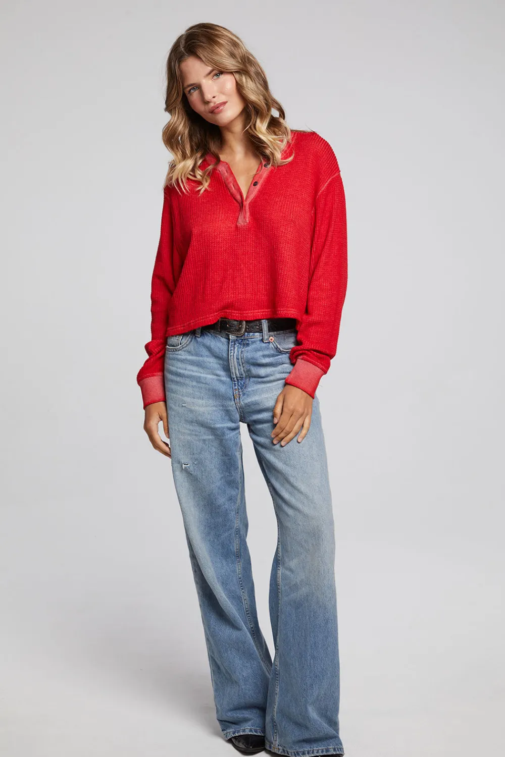 Cheap Casey Crimson Henley Women Loungewear|Tops