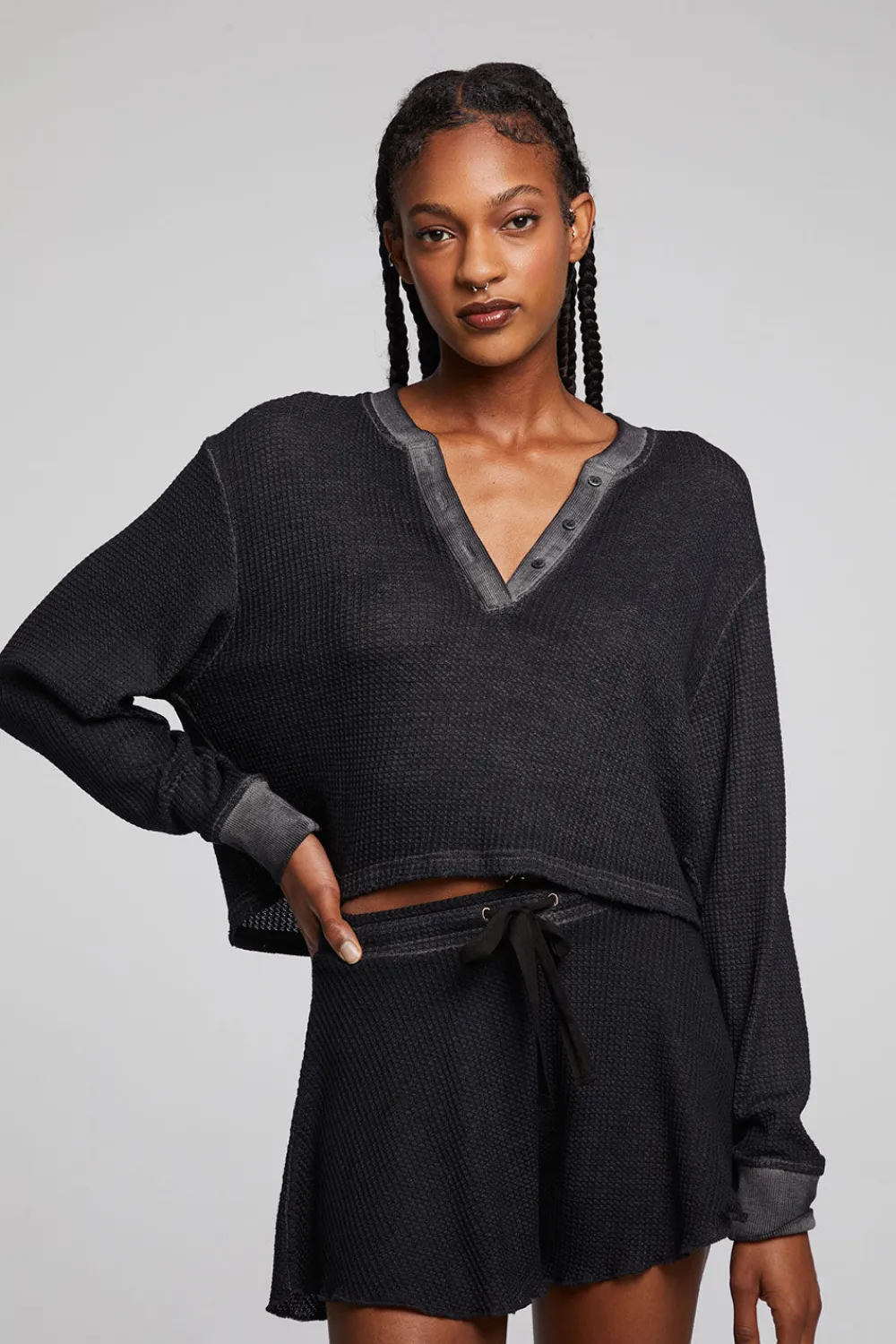 Cheap Casey Licorice Henley Women Loungewear|Tops