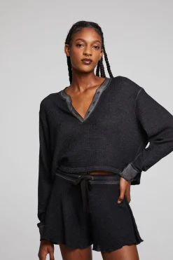 Cheap Casey Licorice Henley Women Loungewear|Tops