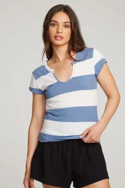 Cheap Chandler Vintage Blue Stripe Tee Women Loungewear|Tops