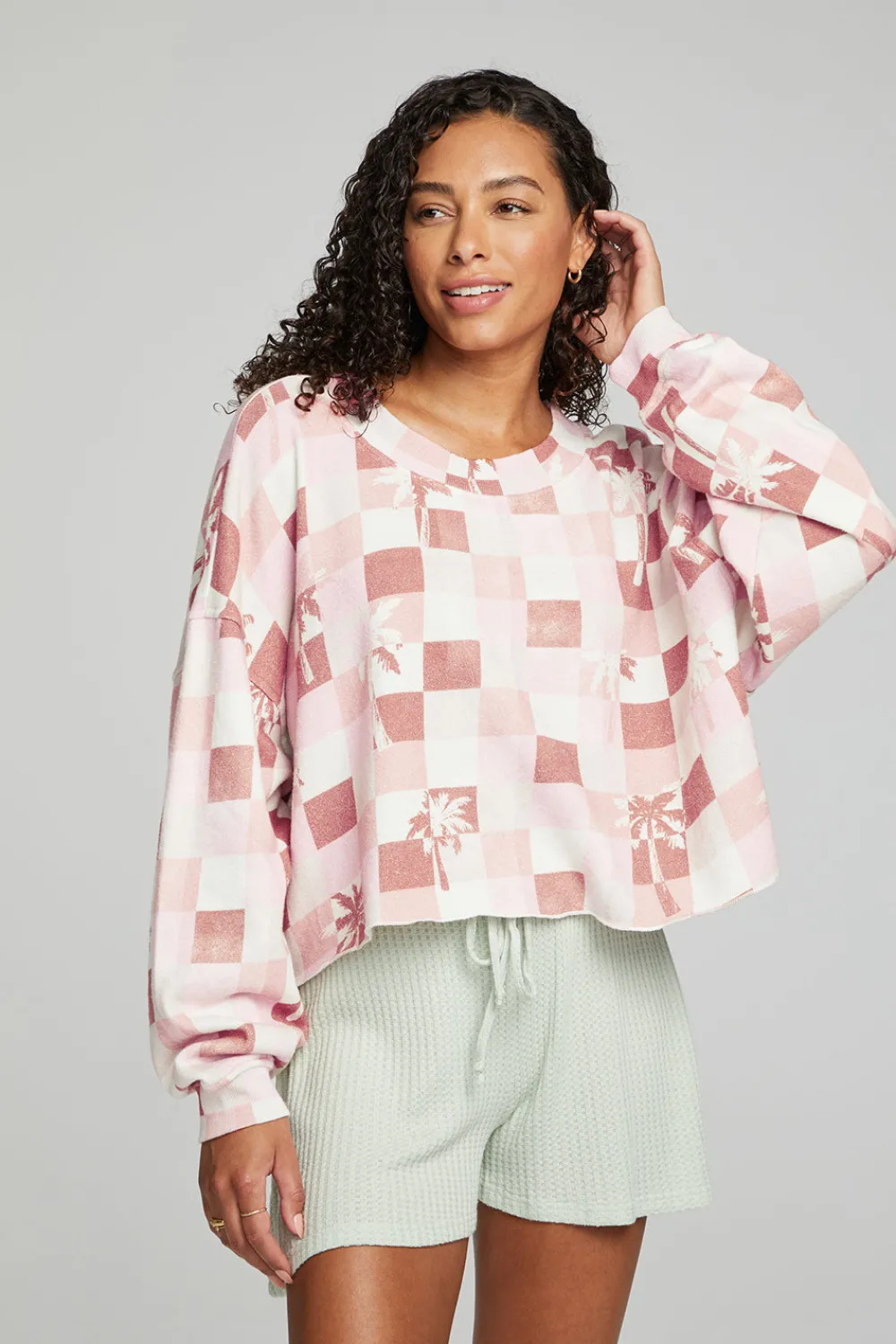 Flash Sale Checkered Palms Print Pullover Women Outerwear|Loungewear