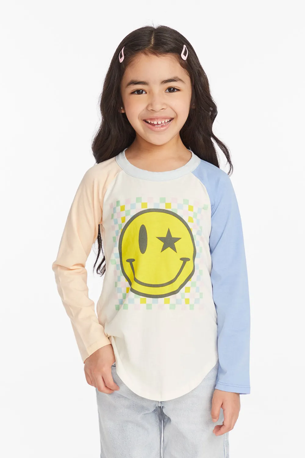 Discount Checkered Smiley Girls Long Sleeve Kids Girls