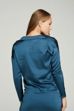 Online Collared Half Placket Dolman Women Tops