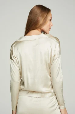 Sale Collared Half Placket Dolman Women Tops