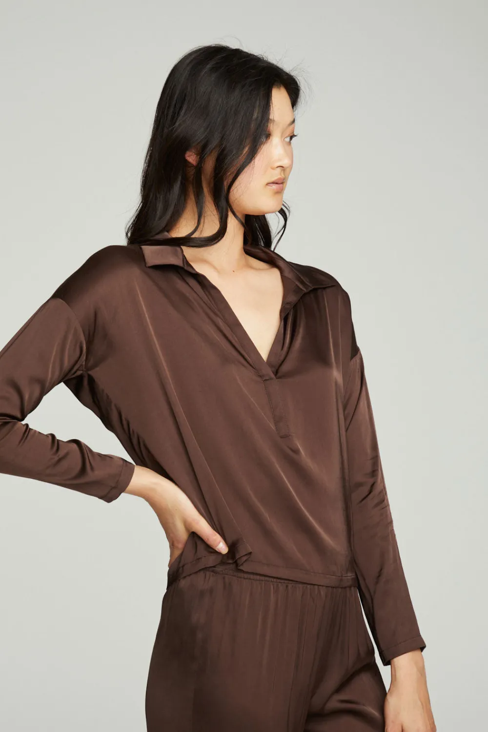Fashion Collared Half Placket Dolman Women Tops