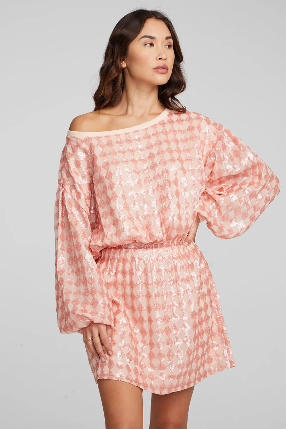 Clearance Cooper Long Sleeve Mini Dress Embellished Check Women Loungewear|Dresses