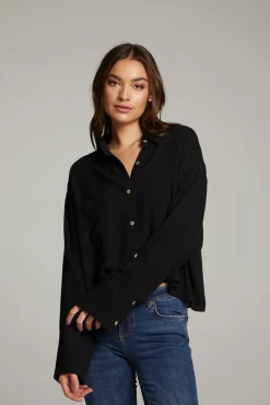 Discount Coral True Black Button Up Top Women Loungewear|Tops
