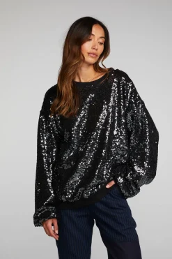 Best Sale Cotton Fleece Allover Sequin Crewneck Pullover Women Tops