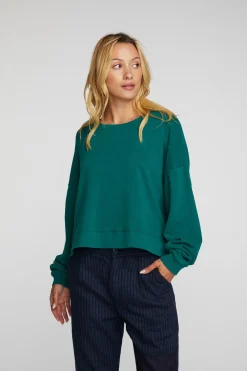 Shop Cotton Fleece Crewneck Pullover With Rib Women Tops