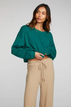 Cheap Cotton Fleece Cropped Crewneck Pullover With Rib Women Tops