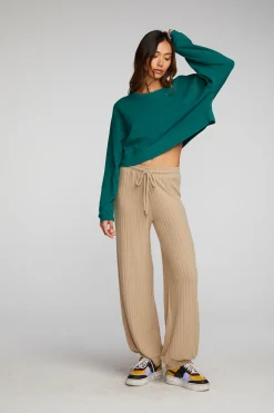 Cheap Cotton Fleece Cropped Crewneck Pullover With Rib Women Tops