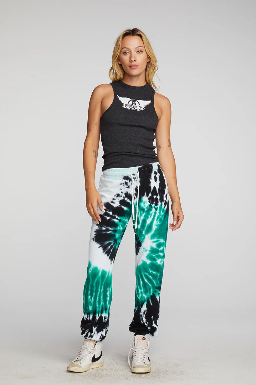 New Cotton Fleece Joggers With Rib And Shoestring Tie Women Bottoms