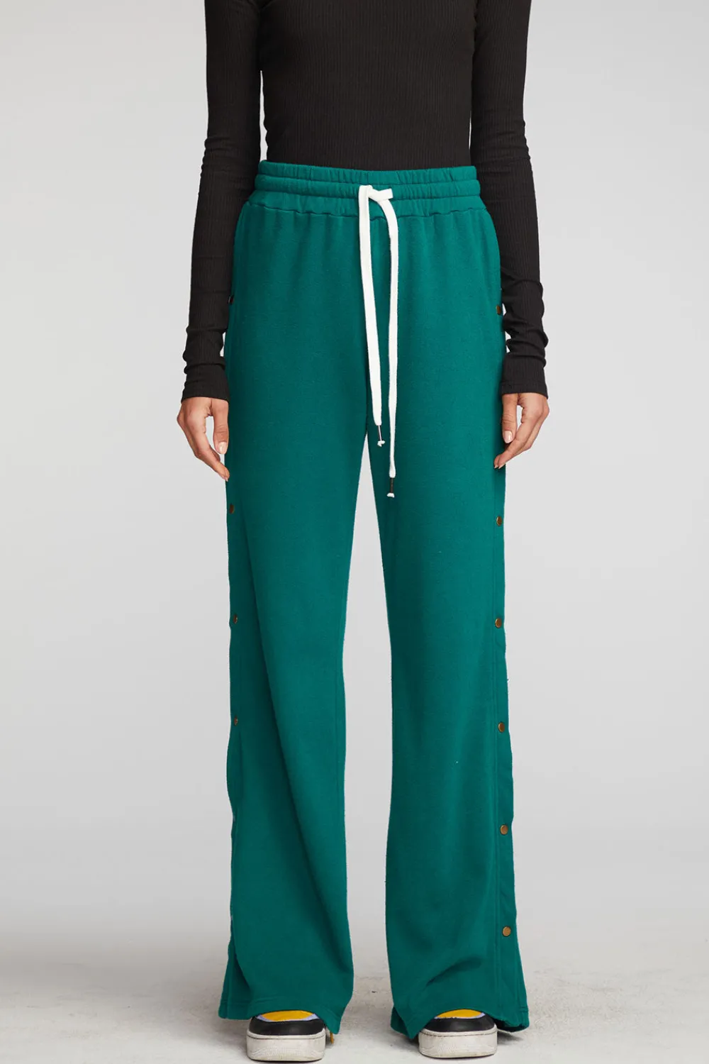 Clearance Cotton Fleece Wide Leg Joggers With Button Sideseam Women Bottoms