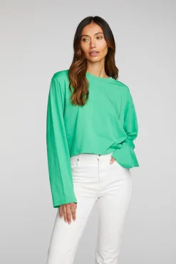 Best Cotton Jersey Cropped Long Sleeve Tee Women Loungewear|Tops