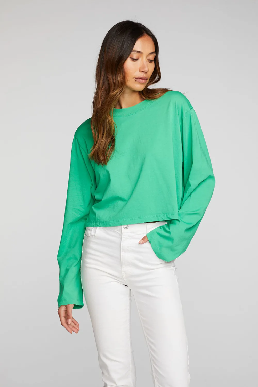 Best Cotton Jersey Cropped Long Sleeve Tee Women Loungewear|Tops