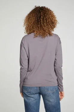 Cheap Cropped Boxy Long Sleeve Henley With Side Slits Women Tops