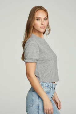Hot Cropped Crew Neck Short Sleeve Tee Women Tops