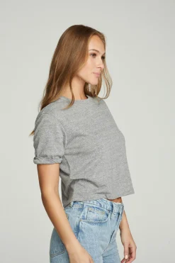 Hot Cropped Crew Neck Short Sleeve Tee Women Tops